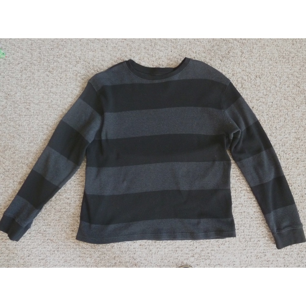 Retrofit Brand Mfg Mens Waffle Knit Wide Striped Pullover Sweater Gray Black L